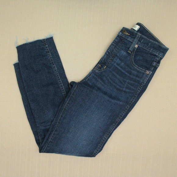 Madewell 10 Inch High Rise Skinny Jeans Women's Size 25 Raw Hem Dark Wash Denim - Picture 4 of 10